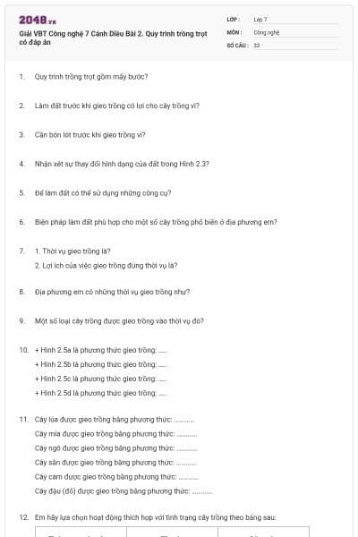 Giải VBT Công nghệ 7 Cánh Diều Bài 2. Quy trình trồng trọt có đáp án