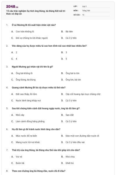 15 câu trắc nghiệm Sự tích ông Đùng, bà Đùng Kết nối tri thức có đáp án