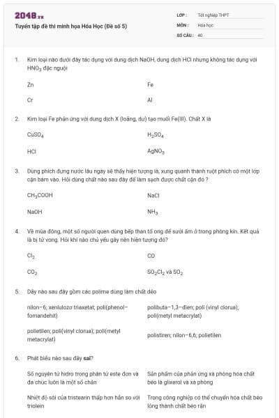 Tuyển tập đề thi minh họa Hóa Học (Đề số 5)
