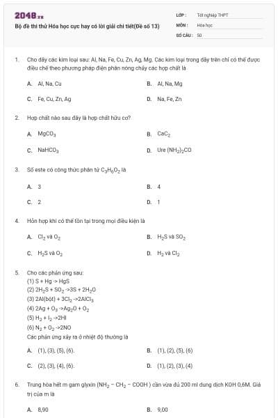 Bộ đề thi thử Hóa học cực hay có lời giải chi tiết(Đề số 13)