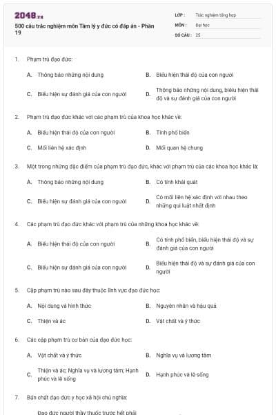 500 câu trắc nghiệm môn Tâm lý y đức có đáp án - Phần 19