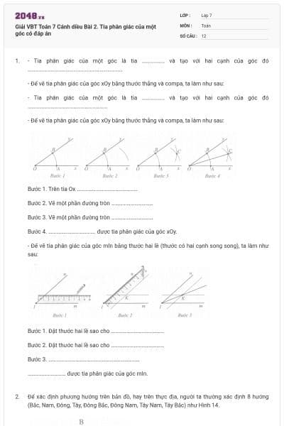 Giải VBT Toán 7 Cánh diều Bài 2. Tia phân giác của một góc có đáp án