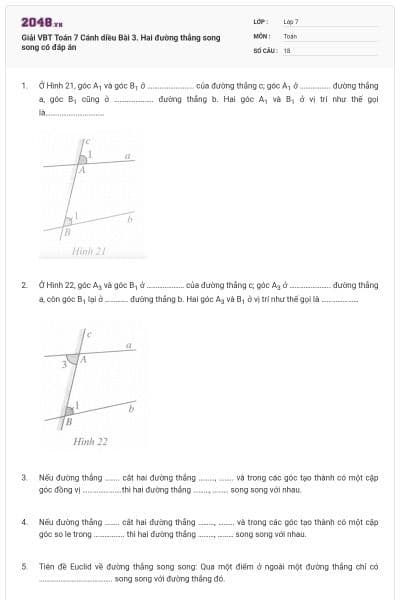 Giải VBT Toán 7 Cánh diều Bài 3. Hai đường thẳng song song có đáp án