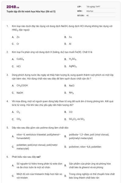 Tuyển tập đề thi minh họa Hóa Học (Đề số 5)