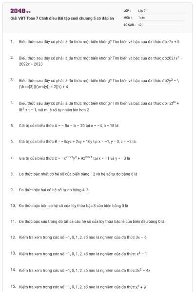 Giải VBT Toán 7 Cánh diều Bài tập cuối chương 5 có đáp án