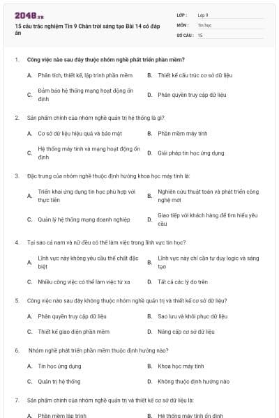 15 câu trắc nghiệm Tin 9 Chân trời sáng tạo Bài 14 có đáp án
