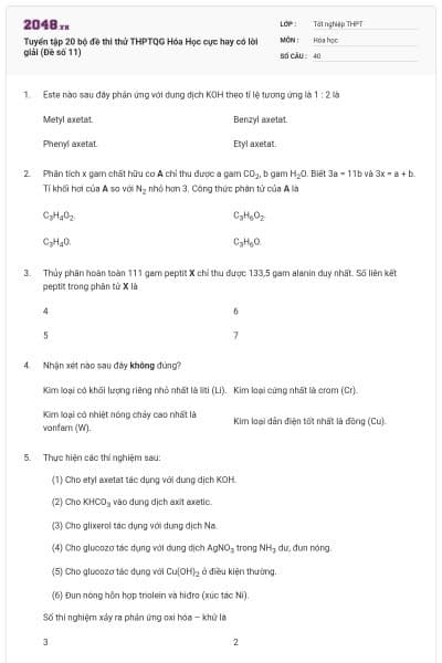 Tuyển tập 20 bộ đề thi thử THPTQG Hóa Học cực hay có lời giải (Đề số 11)