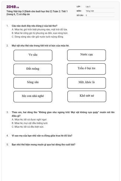 Tiếng Việt lớp 3 (Dành cho buổi học thứ 2) Tuần 2: Tiết 1 (trang 6, 7) có đáp án