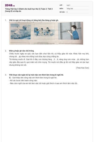 Tiếng Việt lớp 3 (Dành cho buổi học thứ 2) Tuần 2: Tiết 3 (trang 8) có đáp án