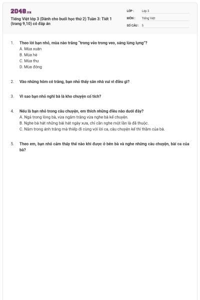 Tiếng Việt lớp 3 (Dành cho buổi học thứ 2) Tuần 3: Tiết 1 (trang 9,10) có đáp án