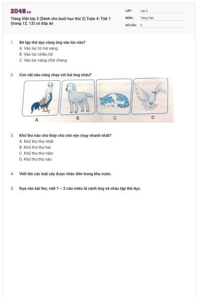 Tiếng Việt lớp 3 (Dành cho buổi học thứ 2) Tuần 4: Tiết 1 (trang 12, 13) có đáp án