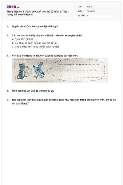 Tiếng Việt lớp 3 (Dành cho buổi học thứ 2) Tuần 5: Tiết 1 (trang 15, 16) có đáp án