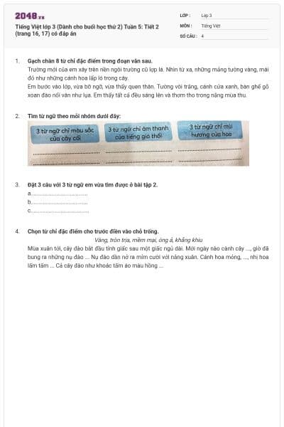 Tiếng Việt lớp 3 (Dành cho buổi học thứ 2) Tuần 5: Tiết 2 (trang 16, 17) có đáp án