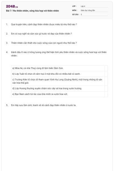 Bài 7: Yêu thiên nhiên, sống hòa hợp với thiên nhiên