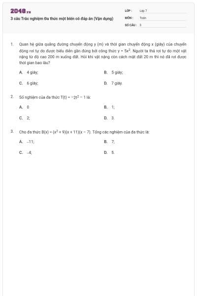 3 câu Trắc nghiệm Đa thức một biến có đáp án (Vận dụng)