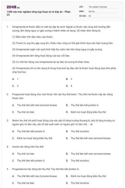 1300 câu trắc nghiệm tổng hợp Dược lý có đáp án - Phần 24