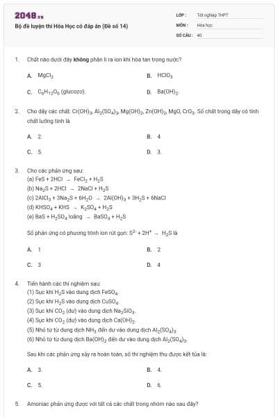 Bộ đề luyện thi Hóa Học có đáp án (Đề số 14)