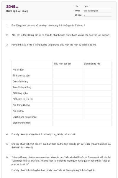 Bài 9: Lịch sự, tế nhị