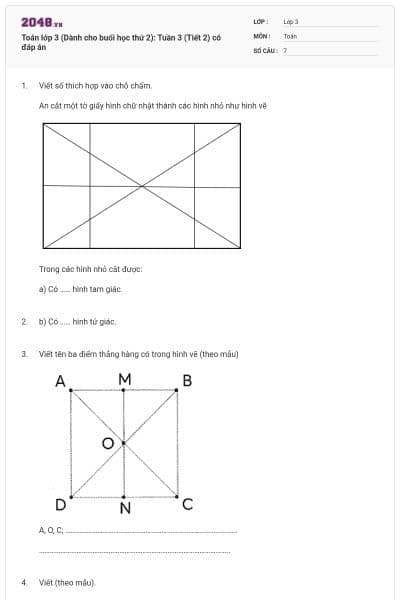 Toán lớp 3 (Dành cho buổi học thứ 2): Tuần 3 (Tiết 2) có đáp án