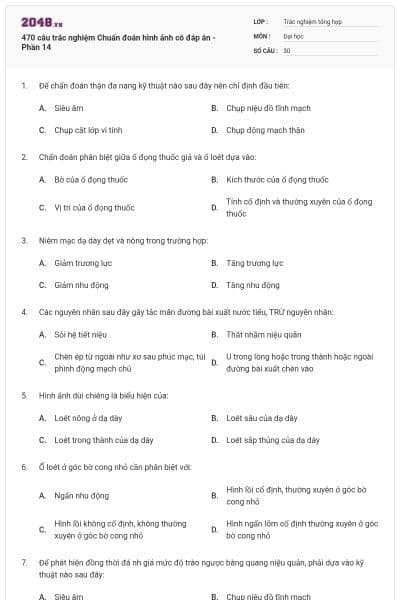 470 câu trắc nghiệm Chuẩn đoán hình ảnh có đáp án - Phần 14