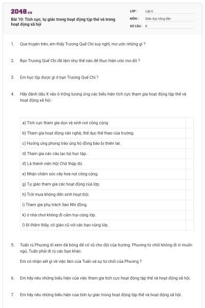 Bài 10: Tích cực, tự giác trong hoạt động tập thể và trong hoạt động xã hội