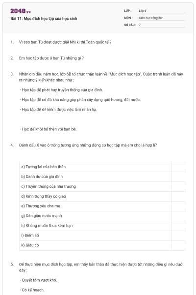 Bài 11: Mục đích học tập của học sinh