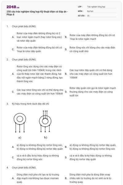 250 câu trắc nghiệm tổng hợp Kỹ thuật điện có đáp án - Phần 8