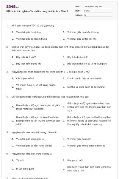 810+ câu trắc nghiệm Tai - Mũi - Họng có đáp án - Phần 5