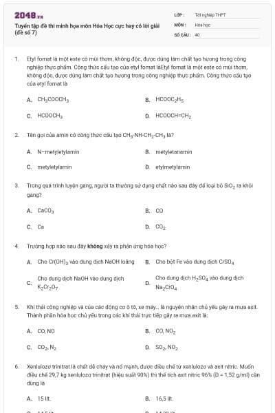 Tuyển tập đề thi minh họa môn Hóa Học cực hay có lời giải (đề số 7)