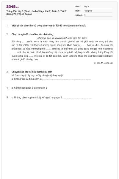 Tiếng Việt lớp 3 (Dành cho buổi học thứ 2) Tuần 8: Tiết 2 (trang 26, 27) có đáp án