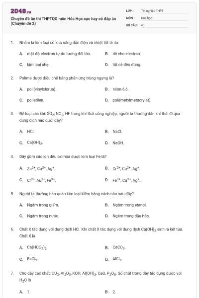 Chuyên đề ôn thi THPTQG môn Hóa Học cực hay có đáp án (Chuyên đề 2)