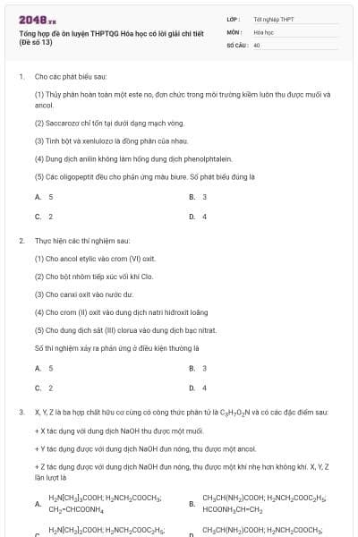 Tổng hợp đề ôn luyện THPTQG Hóa học có lời giải chi tiết (Đề số 13)