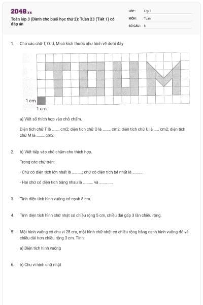 Toán lớp 3 (Dành cho buổi học thứ 2): Tuần 23 (Tiết 1) có đáp án
