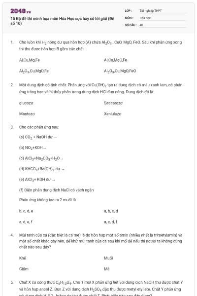 15 Bộ đề thi minh họa môn Hóa Học cực hay có lời giải (Đề số 10)