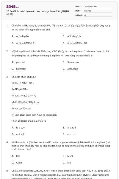 15 Bộ đề thi minh họa môn Hóa Học cực hay có lời giải (Đề số 10)