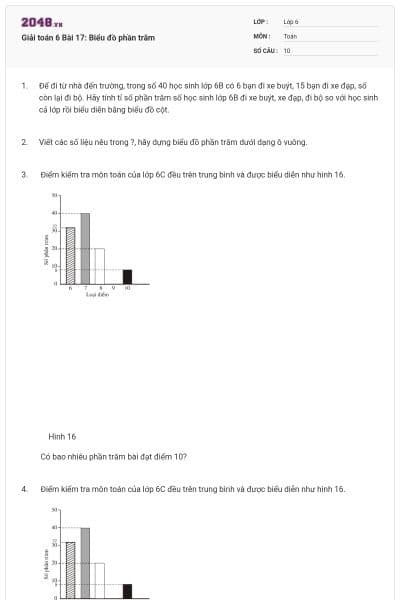 Giải toán 6 Bài 17: Biểu đồ phần trăm