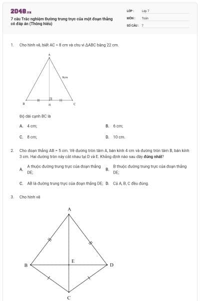 7 câu Trắc nghiệm Đường trung trực của một đoạn thẳng có đáp án (Thông hiểu)