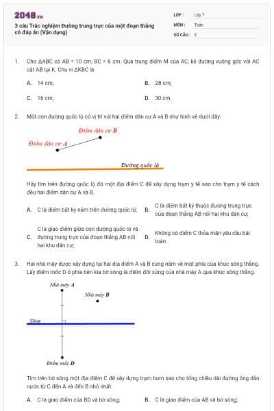 3 câu Trắc nghiệm Đường trung trực của một đoạn thẳng có đáp án (Vận dụng)