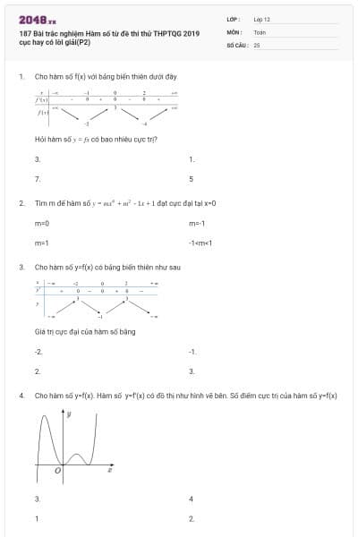 187 Bài trắc nghiệm Hàm số từ đề thi thử THPTQG 2019 cục hay có lời giải(P2)