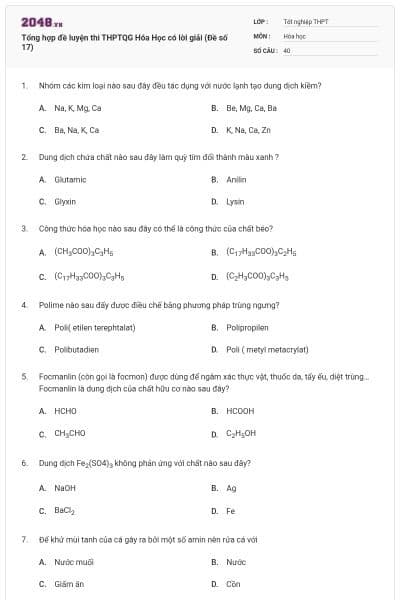 Tổng hợp đề luyện thi THPTQG Hóa Học có lời giải (Đề số 17)