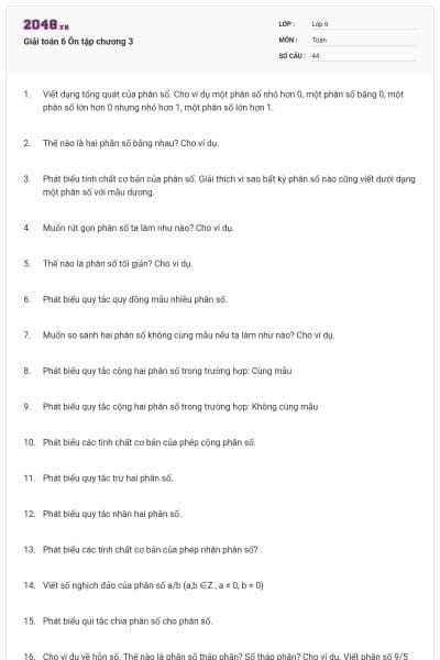 Giải toán 6 Ôn tập chương 3