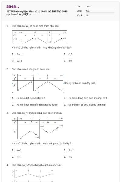 187 Bài trắc nghiệm Hàm số từ đề thi thử THPTQG 2019 cục hay có lời giải(P1)