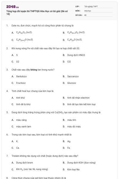 Tổng hợp đề luyện thi THPTQG Hóa Học có lời giải (Đề số 18)