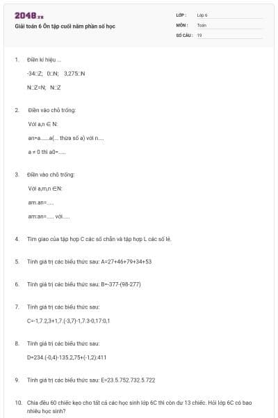 Giải toán 6 Ôn tập cuối năm phần số học