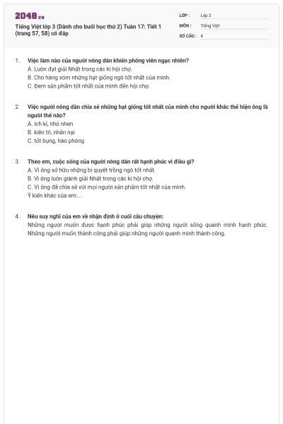 Tiếng Việt lớp 3 (Dành cho buổi học thứ 2) Tuần 17: Tiết 1 (trang 57, 58) có đáp