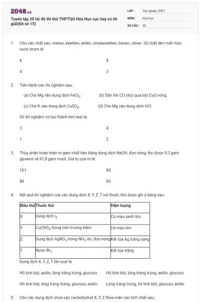 Tuyển tập 20 bộ đề thi thử THPTQG Hóa Học cực hay có lời giải(Đề số 15)
