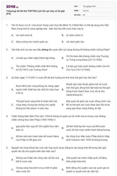 Tổng hợp đề thi thử THPTQG Lịch Sử cực hay có lời giải (P4)
