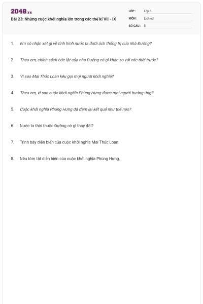 Bài 23: Những cuộc khởi nghĩa lớn trong các thế kỉ VII - IX