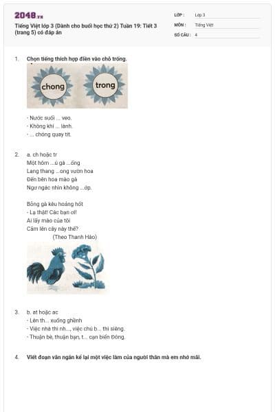 Tiếng Việt lớp 3 (Dành cho buổi học thứ 2) Tuần 19: Tiết 3 (trang 5) có đáp án