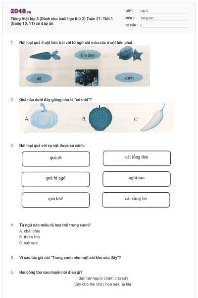 Tiếng Việt lớp 3 (Dành cho buổi học thứ 2) Tuần 21: Tiết 1 (trang 10, 11) có đáp án